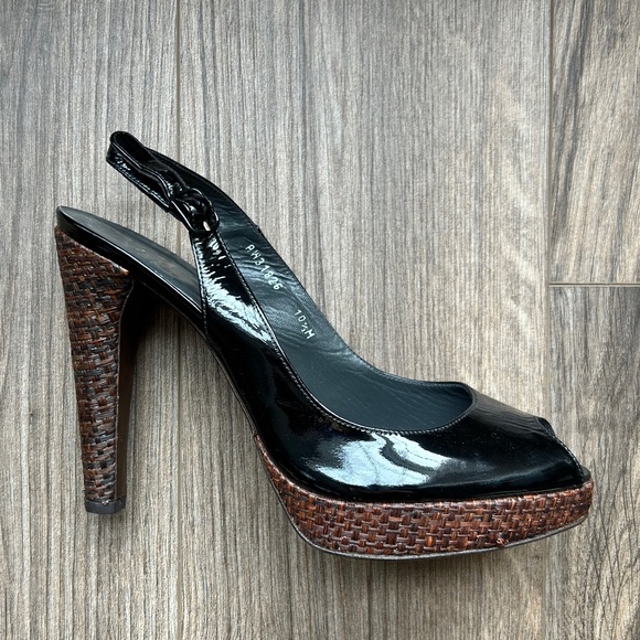 Stuart Weitzman Black Patent Leather Slingback Heels | 10.5 - Picture 11 of 12